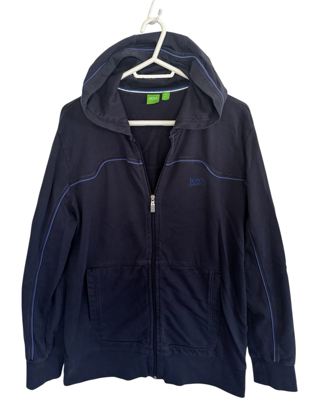 BOSS Navy Hooded Zip-Up hoodie with Contrast Piping
